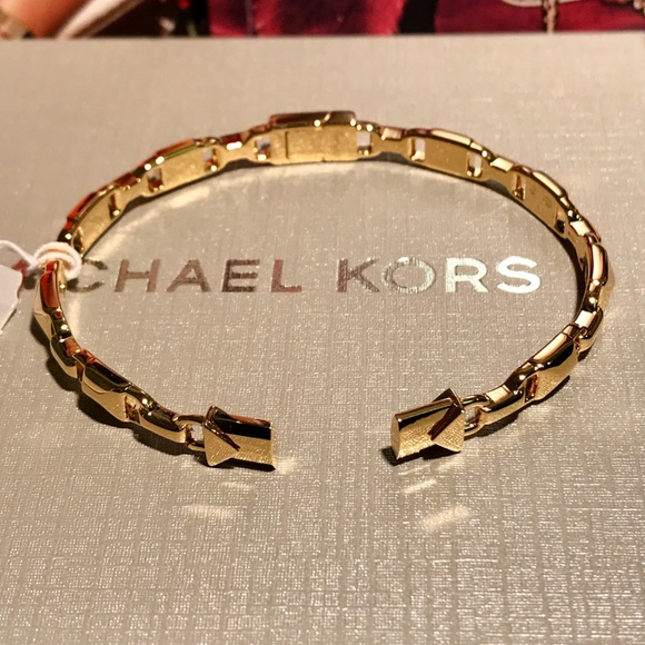 🎁 NWT $225 MICHAEL KORS Mercer Link 14K Gold Cuff - Picture 5 of 8
